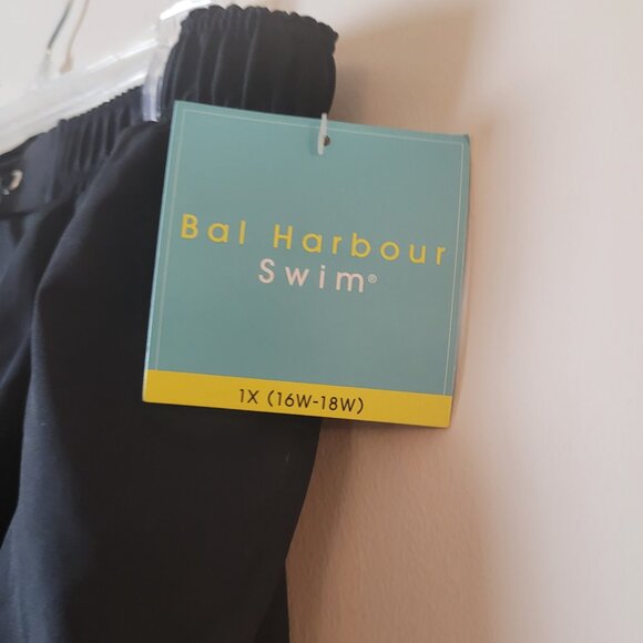 Bal Harbour Swim Shorts Women's 1X black Taslan plus sport gym brief tie pockets - Picture 10 of 16